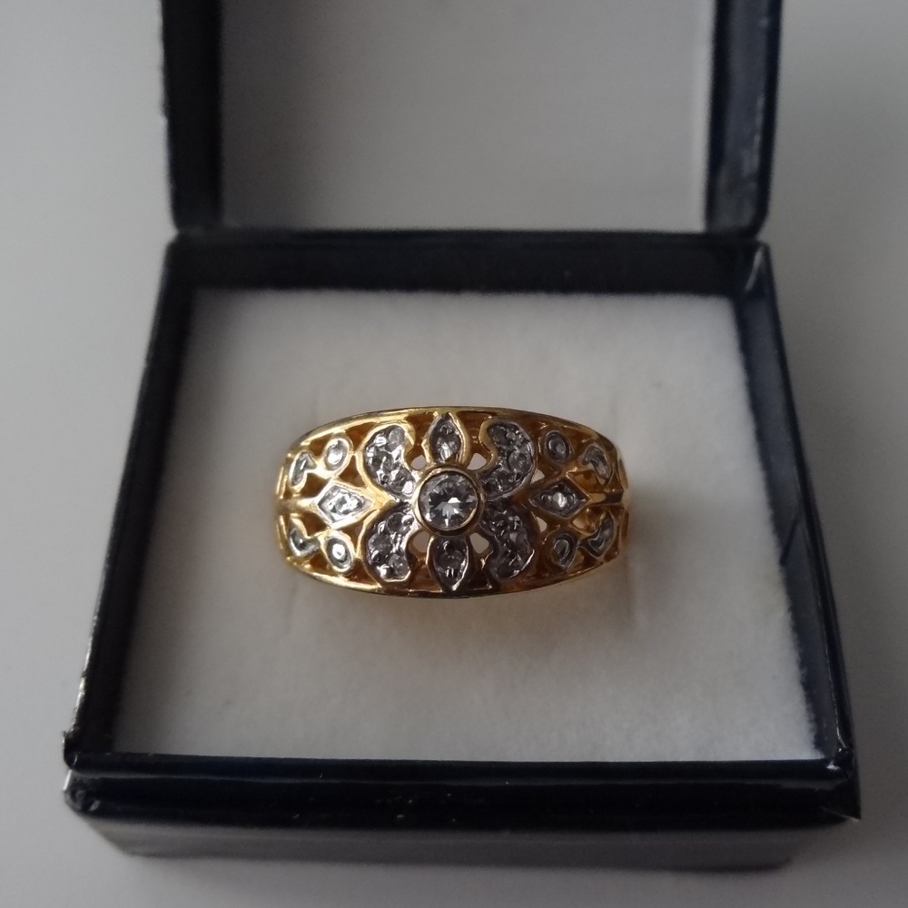 Gold Plated CZ Diamond Ring - Size 8